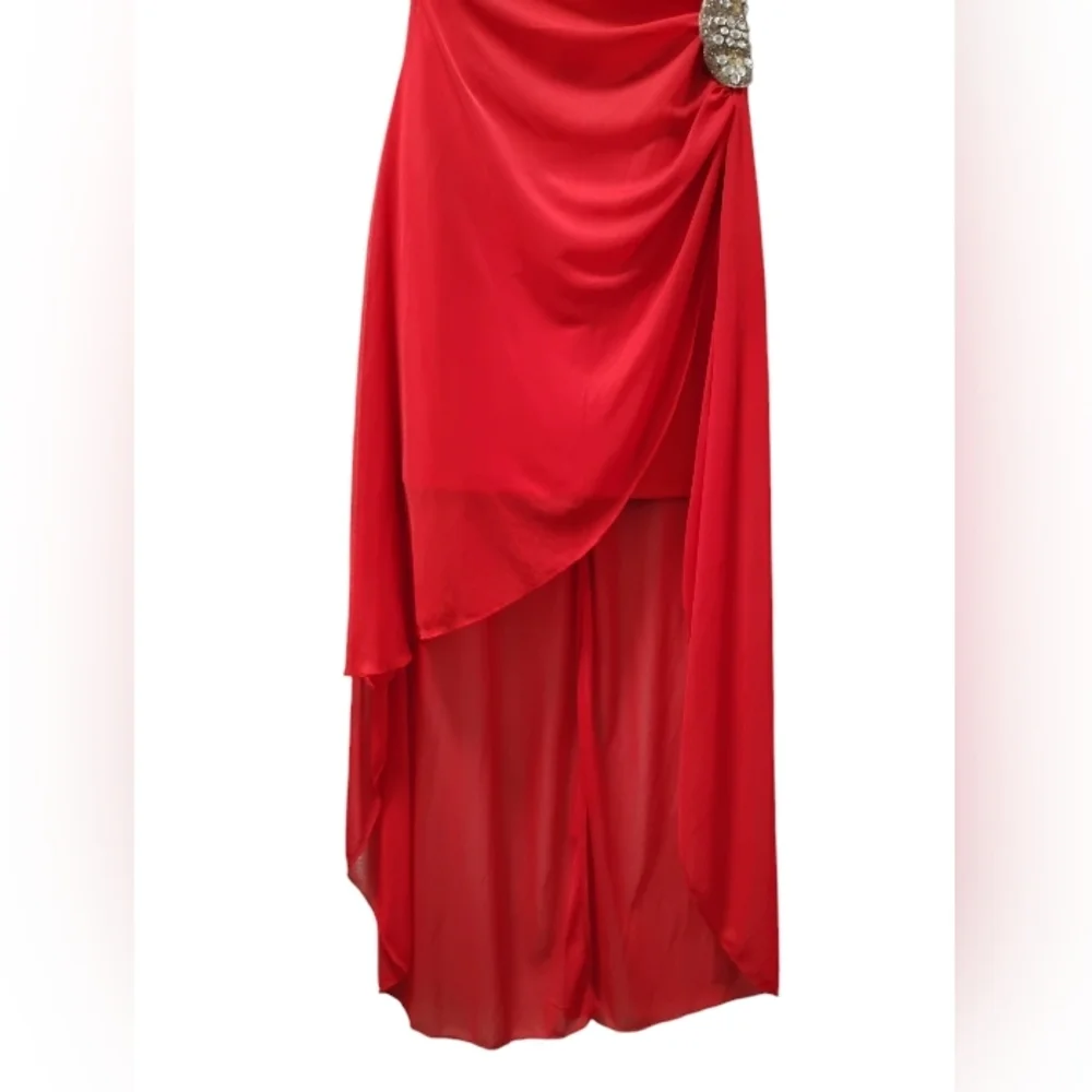 Ruby Rox Red Strapless Asymmetrical Gown with Rhinestone Accent – Women’s M - Picture 6 of 10